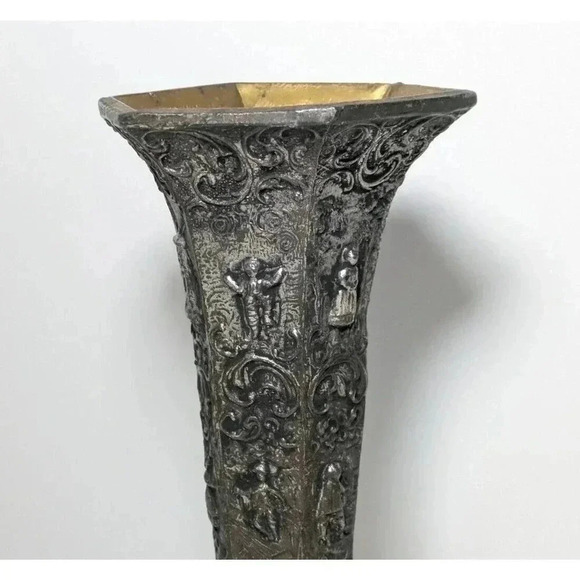 Antique Fine Dutch Silver Finish Vase JSW Repousse Windmills Sailboats Tapered - Picture 2 of 9